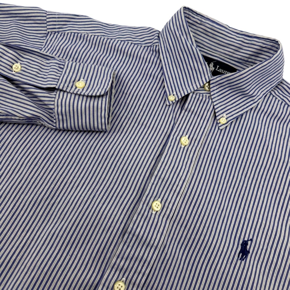 Ralph Lauren Button Down Mens 15 32/33 Blue White Striped Yarmouth Cotton Shirt